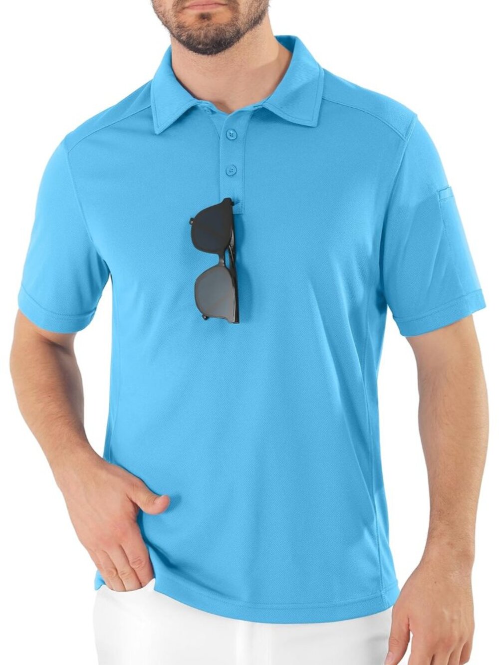 Men’s Sea Blue Quick Dry Tactical Polo Shirt Short Sleeve Casual Golf Top - Picture 2 of 6